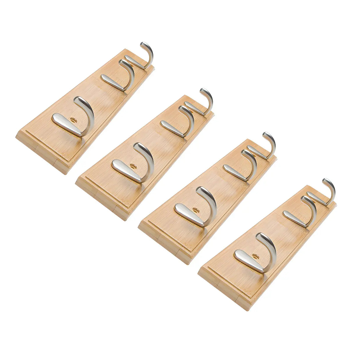 Rectangular Bamboo Wood Wall-Mounted Coat Rack with Hooks Image - 45