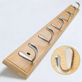 Rectangular Bamboo Wood Wall-Mounted Coat Rack with Hooks Image - 52