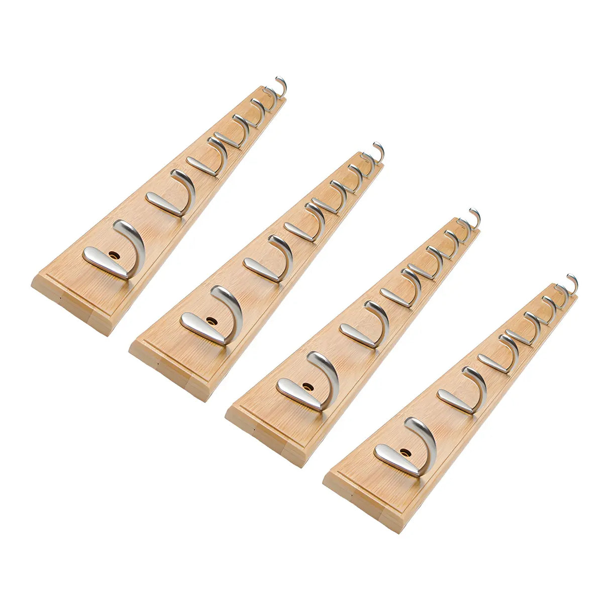 Rectangular Bamboo Wood Wall-Mounted Coat Rack with Hooks Image - 57