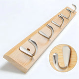 Rectangular Bamboo Wood Wall-Mounted Coat Rack with Hooks Image - 64