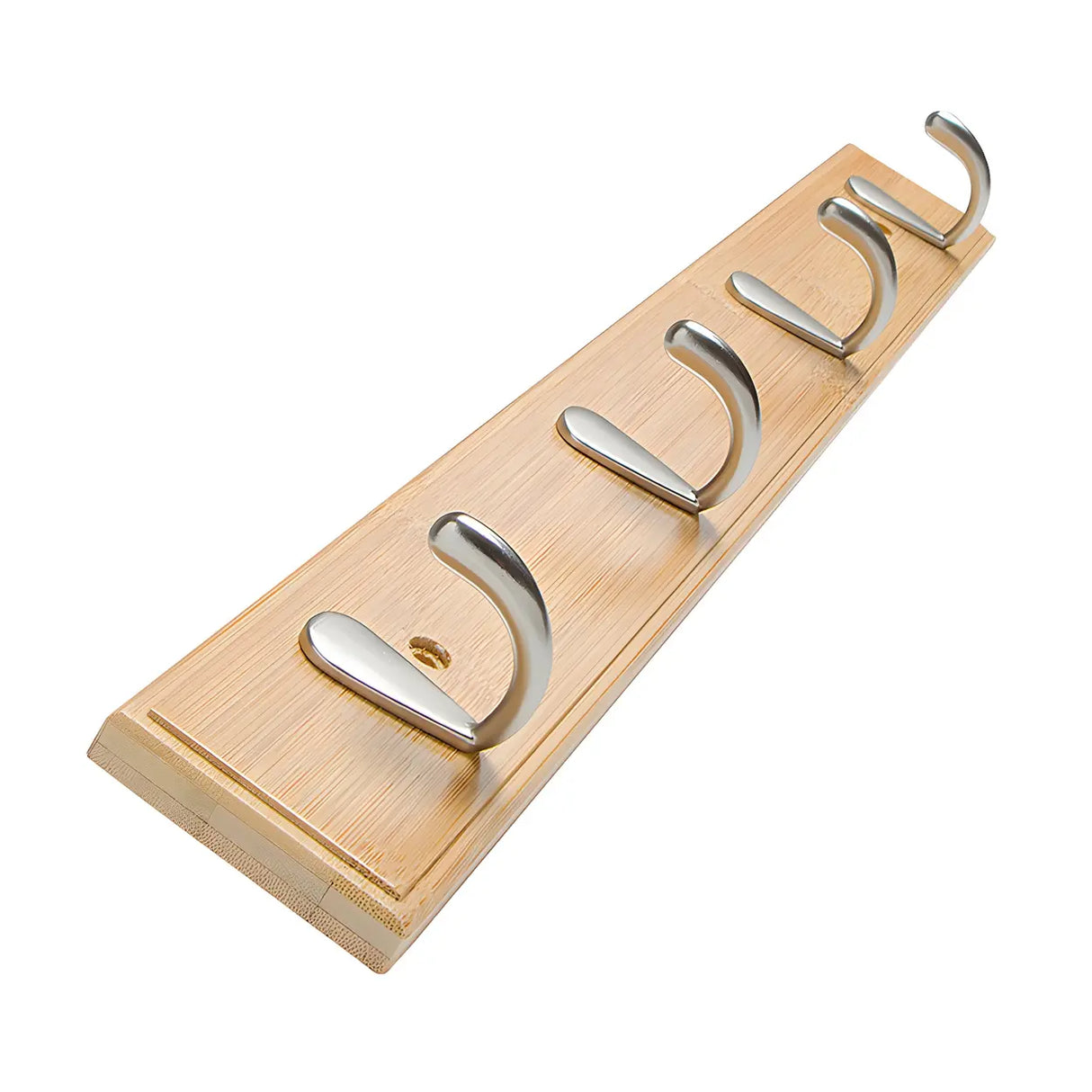 Rectangular Bamboo Wood Wall-Mounted Coat Rack with Hooks Image - 9