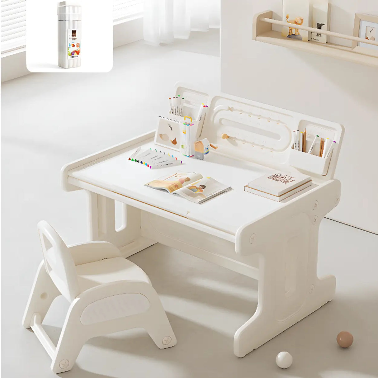 Rectangular Beige Toddler Desk Cahir 2 Piece Set Image - 2