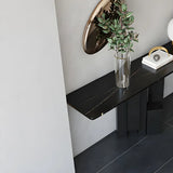 Rectangular Black Stone Abstract Metal Base Console Table Image - 10