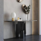 Rectangular Black Stone Abstract Metal Base Console Table Image - 12