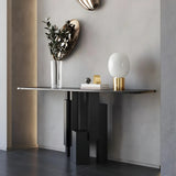 Rectangular Black Stone Abstract Metal Base Console Table Image - 5