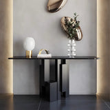 Rectangular Black Stone Abstract Metal Base Console Table Image - 14