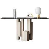 Rectangular Black Stone Abstract Metal Base Console Table Image - 7