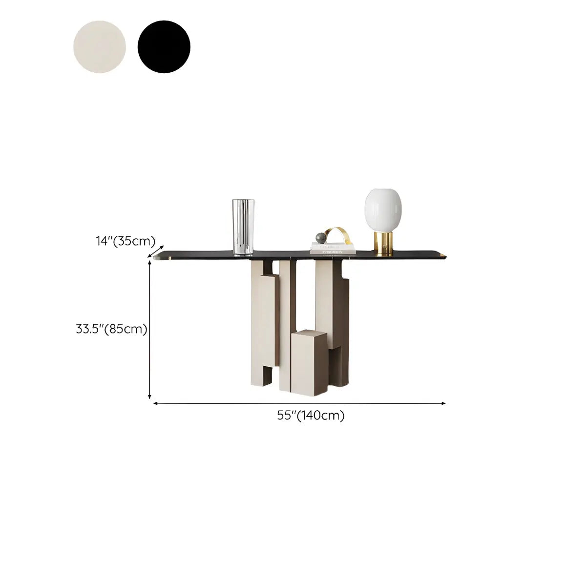 Rectangular Black Stone Abstract Metal Base Console Table Image - 17