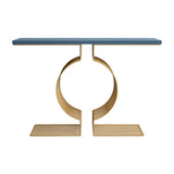 Rectangular Blue Wood Geometric Entry Console Table Image - 5
