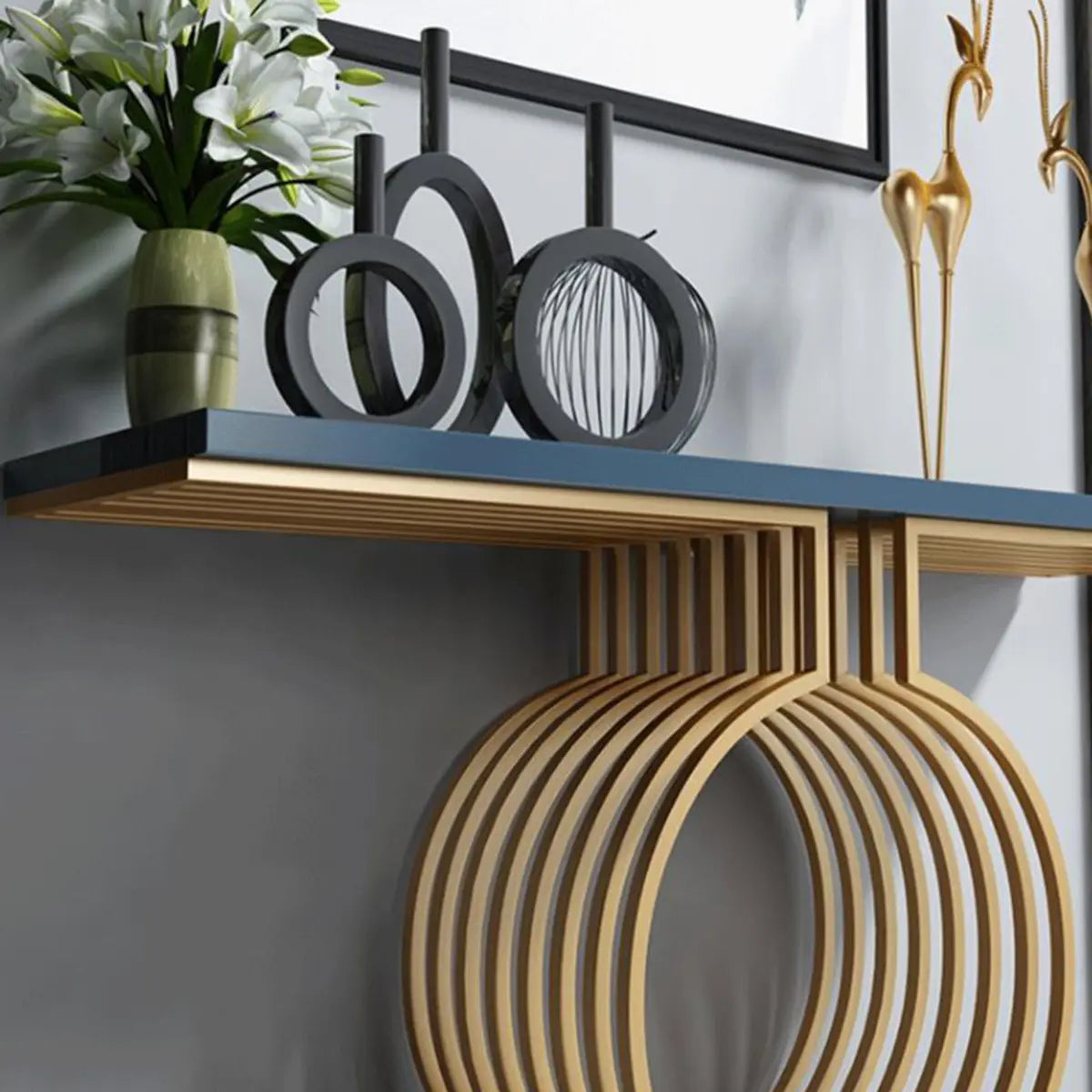 Rectangular Blue Wood Geometric Entry Console Table Image - 8
