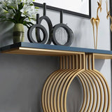 Rectangular Blue Wood Geometric Entry Console Table Image - 8