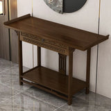 Rectangular Brown Storage Console Table with Floor Shelf Image - 1
