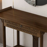 Rectangular Brown Storage Console Table with Floor Shelf Image - 10