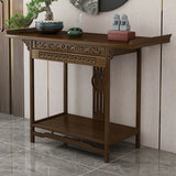 Rectangular Brown Storage Console Table with Floor Shelf Image - 3