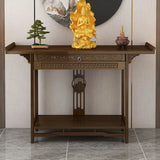Rectangular Brown Storage Console Table with Floor Shelf Image - 4