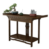Rectangular Brown Storage Console Table with Floor Shelf Image - 5