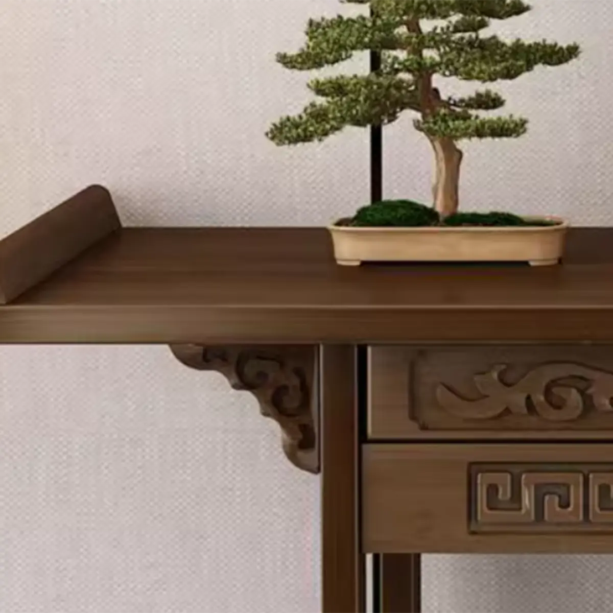 Rectangular Brown Storage Console Table with Floor Shelf Image - 9