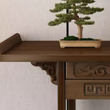 Rectangular Brown Storage Console Table with Floor Shelf Image - 9
