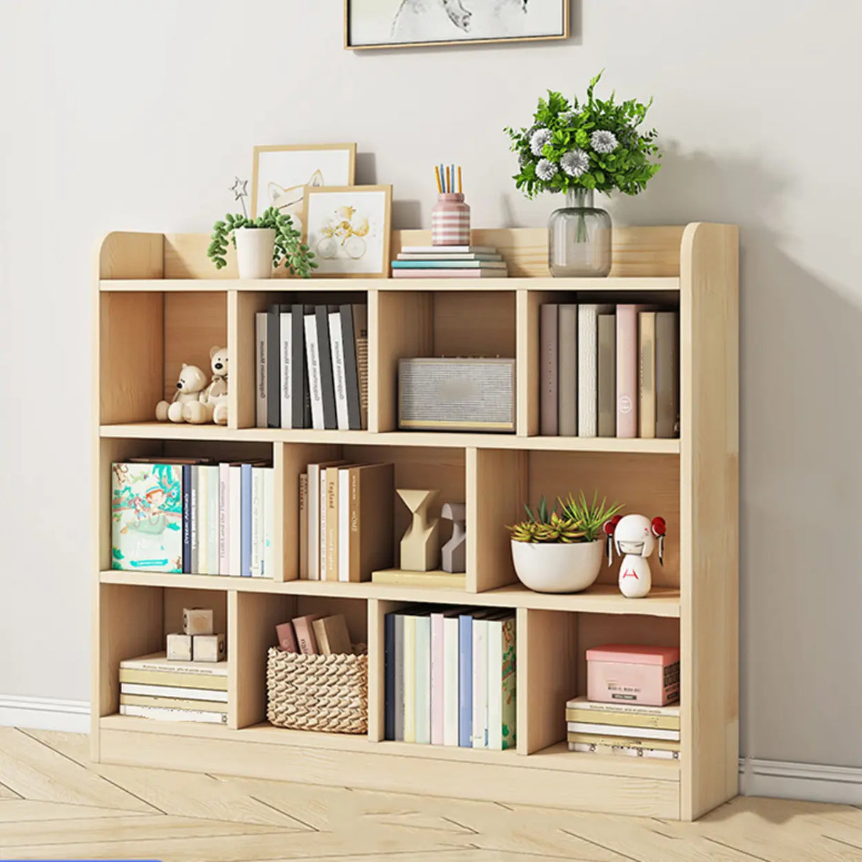 Rectangular Closed Back Natural Pine Standard Bookcase Image - 10