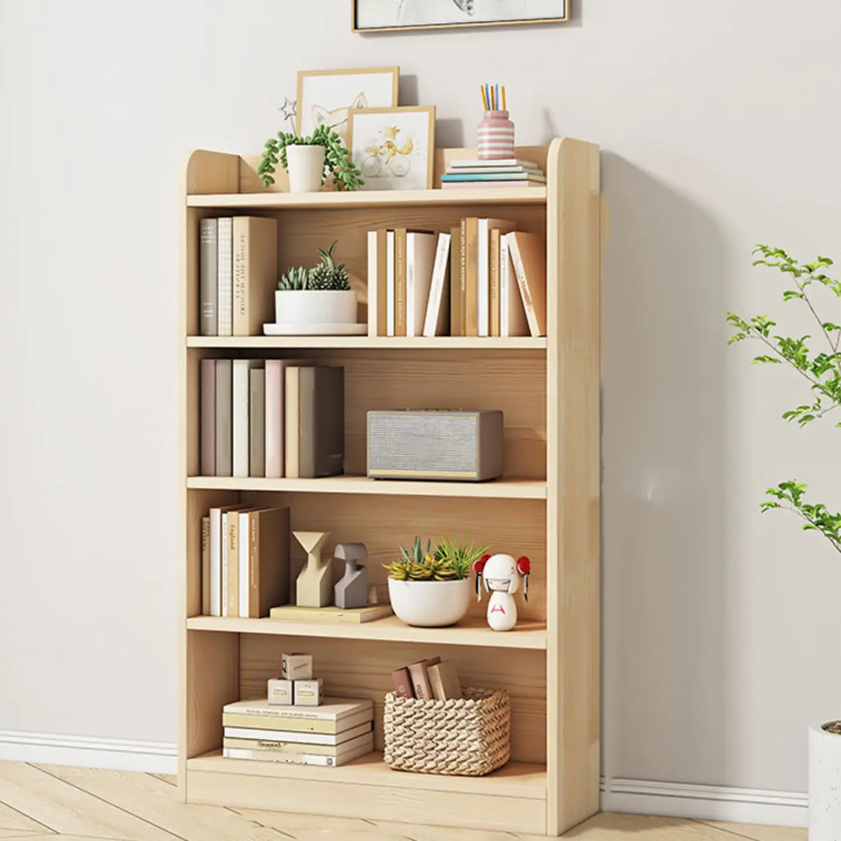Rectangular Closed Back Natural Pine Standard Bookcase Image - 11