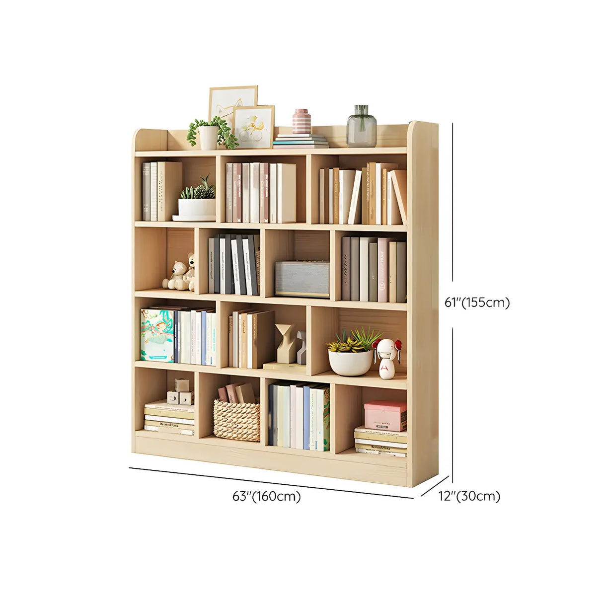Rectangular Closed Back Natural Pine Standard Bookcase Image - 41