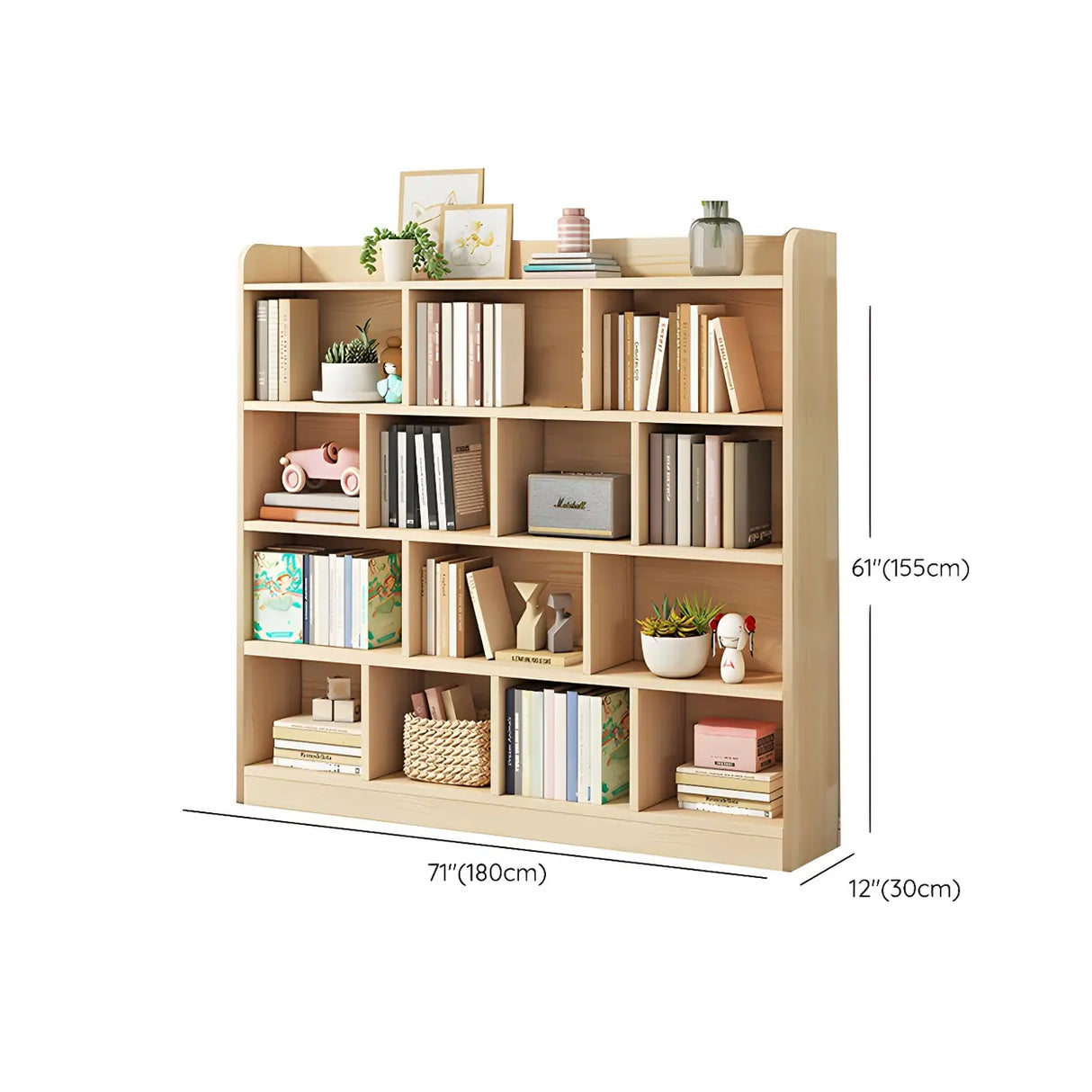 Rectangular Closed Back Natural Pine Standard Bookcase Image - 42