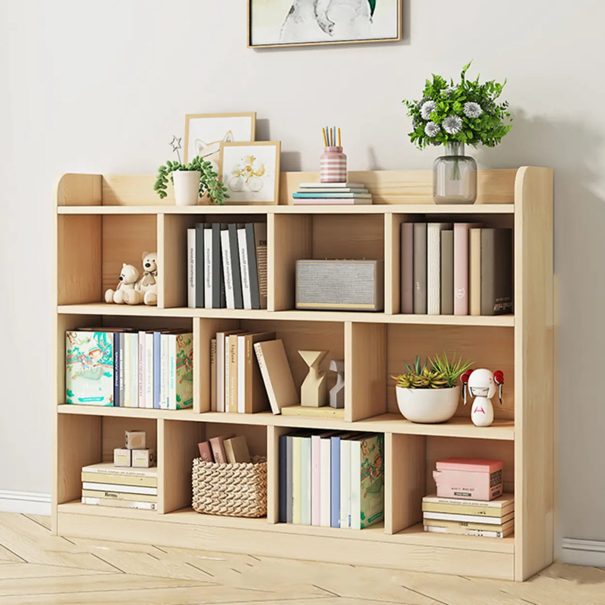 Rectangular Closed Back Natural Pine Standard Bookcase Image - 14