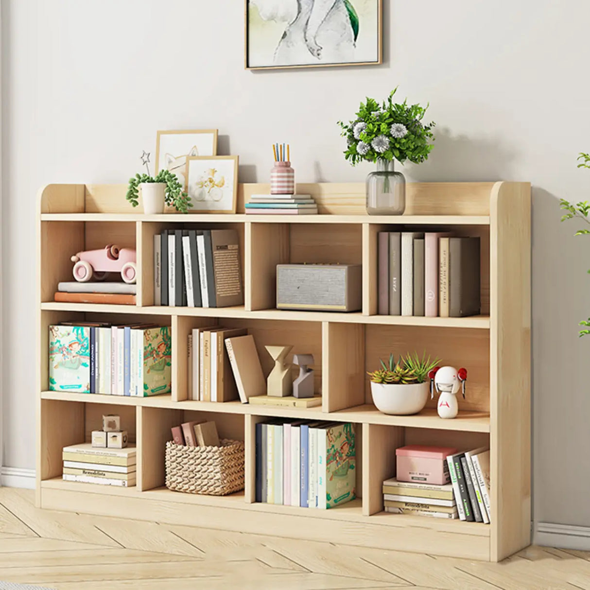 Rectangular Closed Back Natural Pine Standard Bookcase Image - 15