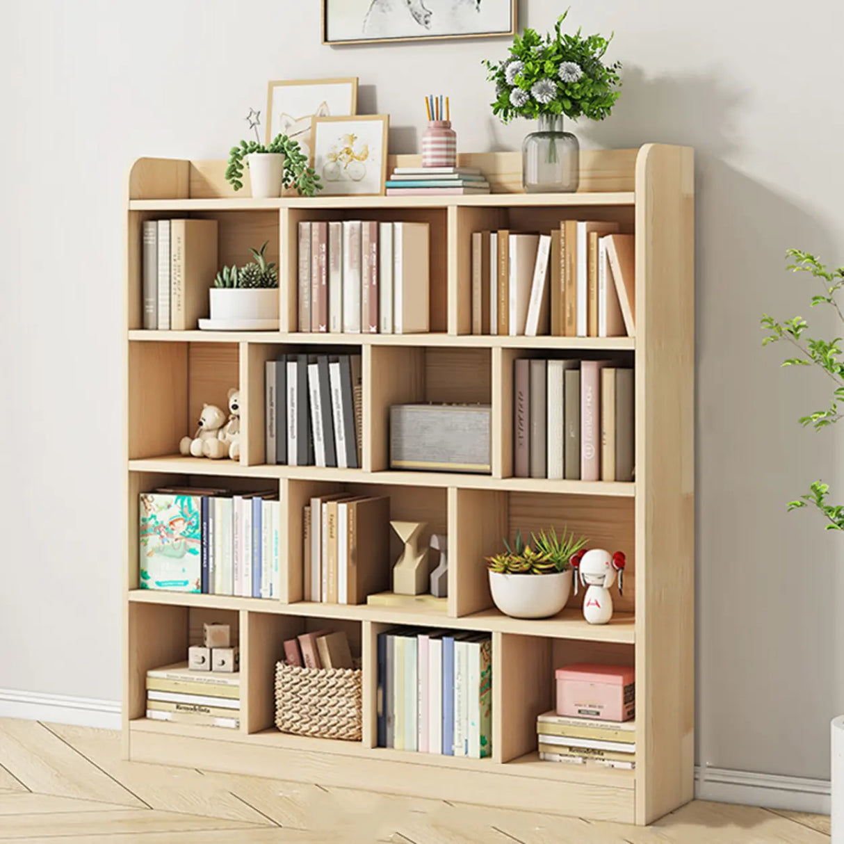Rectangular Closed Back Natural Pine Standard Bookcase Image - 16
