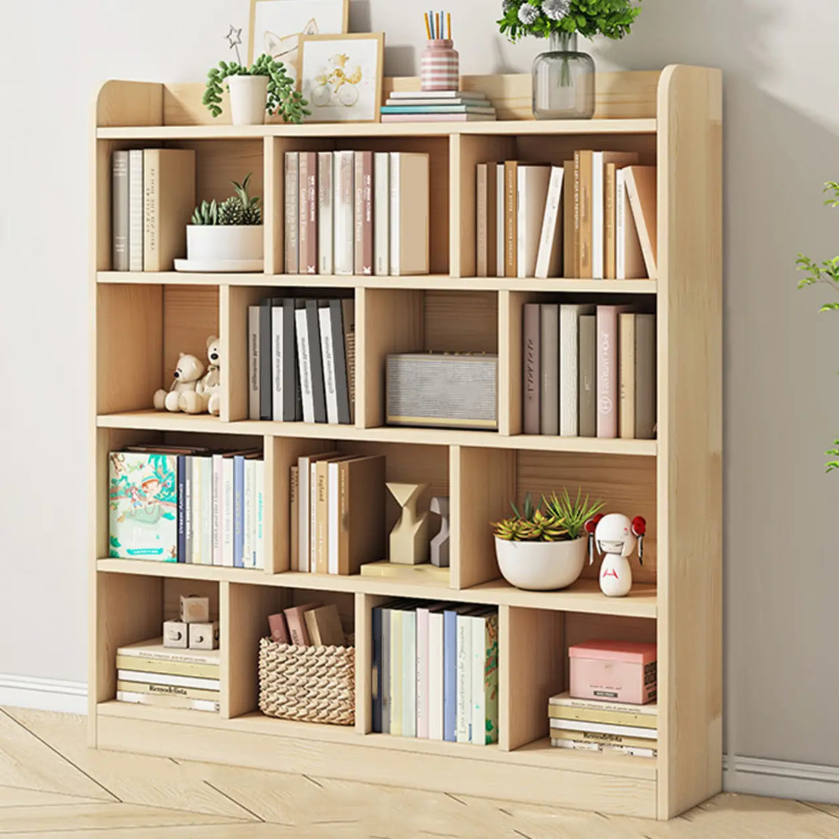 Rectangular Closed Back Natural Pine Standard Bookcase Image - 17