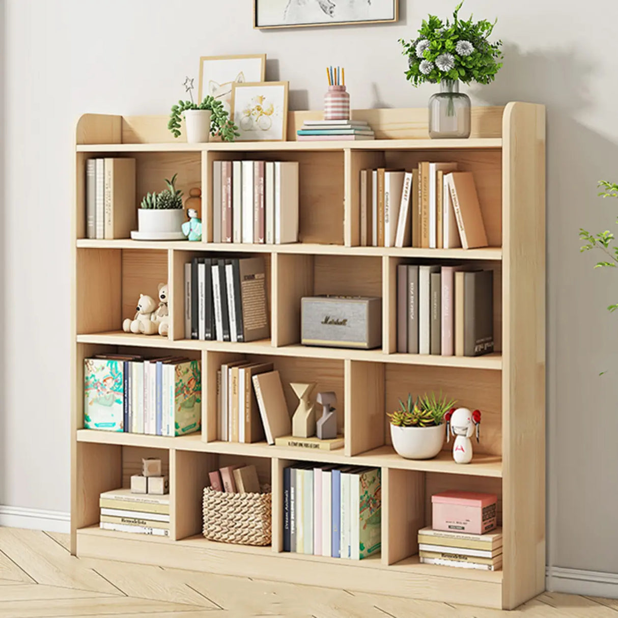 Rectangular Closed Back Natural Pine Standard Bookcase Image - 18