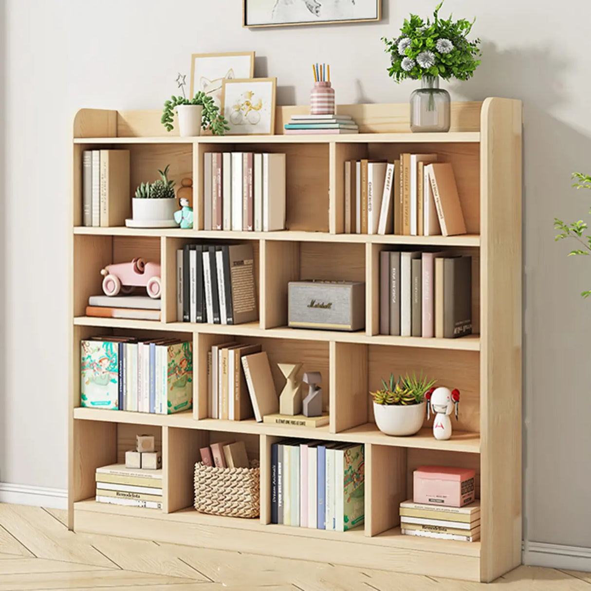 Rectangular Closed Back Natural Pine Standard Bookcase Image - 19