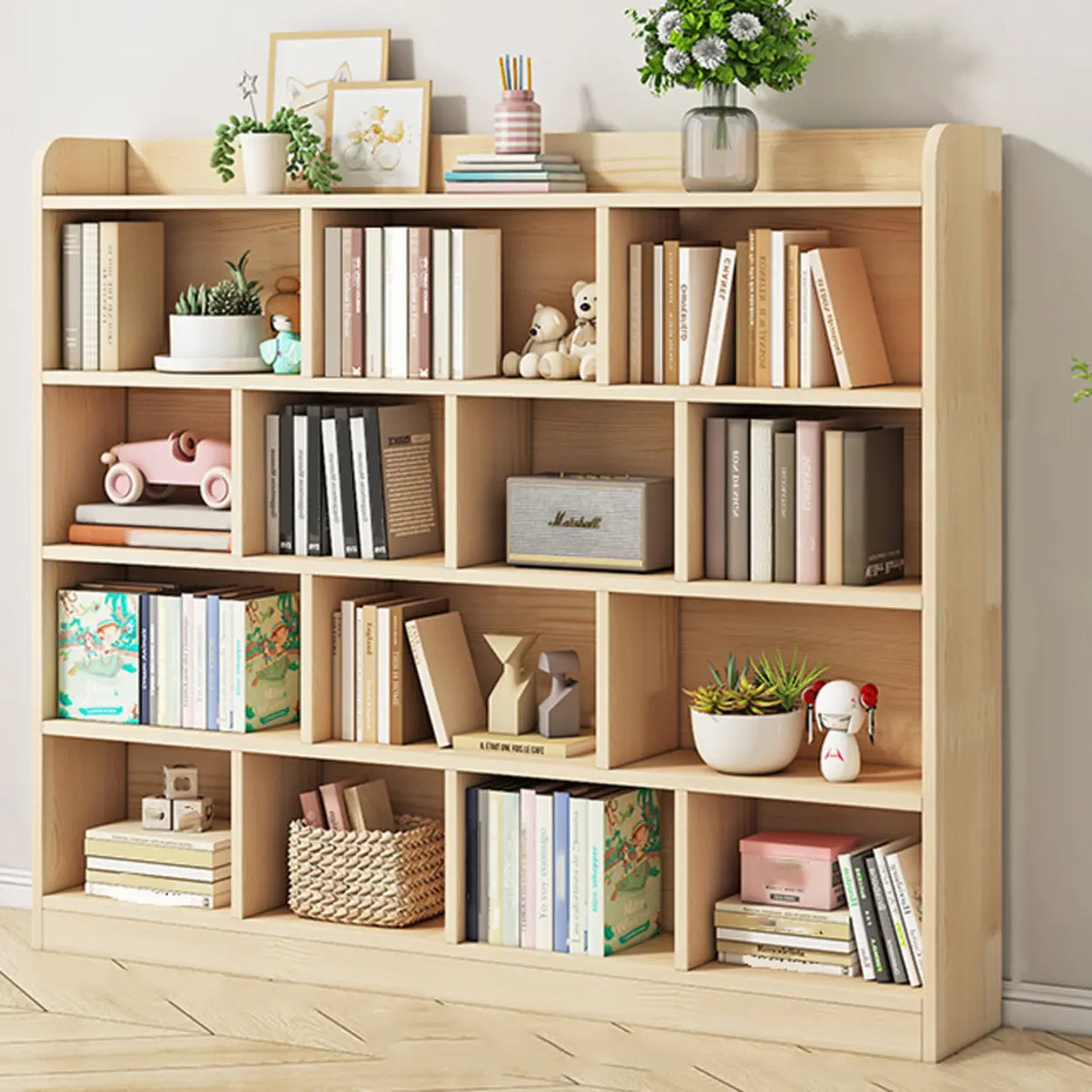 Rectangular Closed Back Natural Pine Standard Bookcase Image - 20