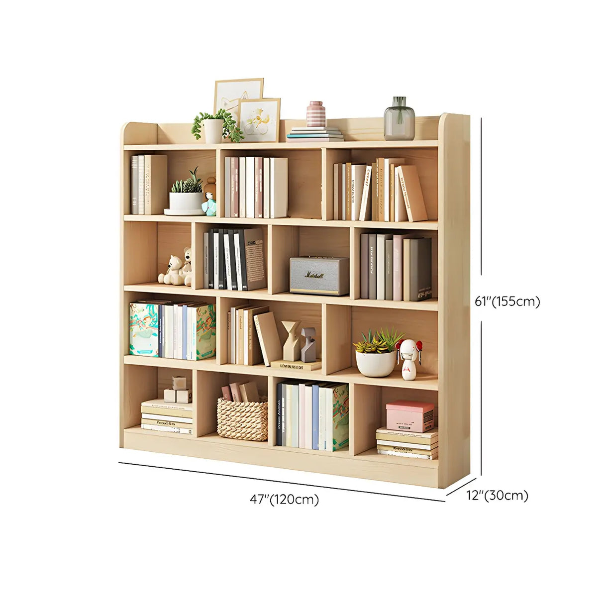 Rectangular Closed Back Natural Pine Standard Bookcase Image - 26
