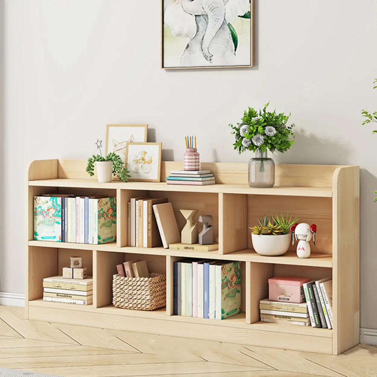 Rectangular Closed Back Natural Pine Standard Bookcase Image - 5