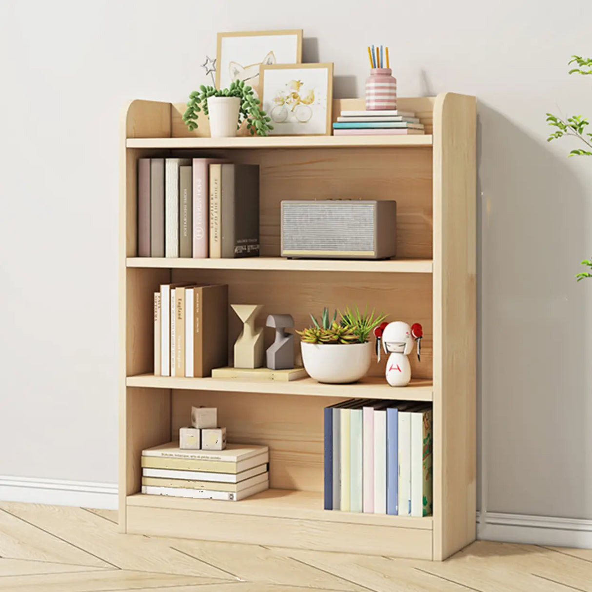 Rectangular Closed Back Natural Pine Standard Bookcase Image - 8