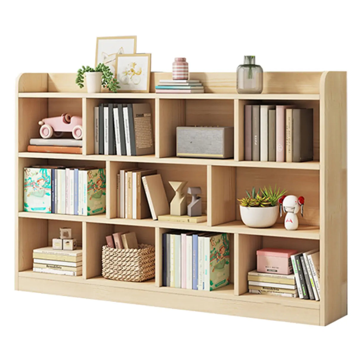 Rectangular Closed Back Natural Pine Standard Bookcase Image - 9