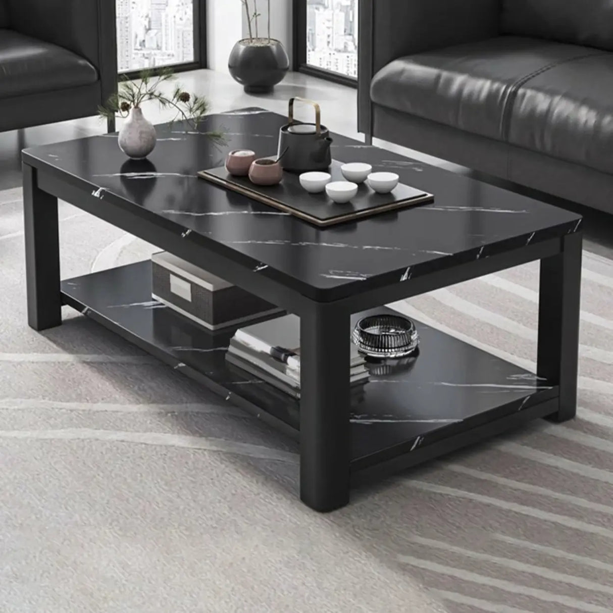 Rectangular Coffee Table with Black Metal Four Legs Image - 14