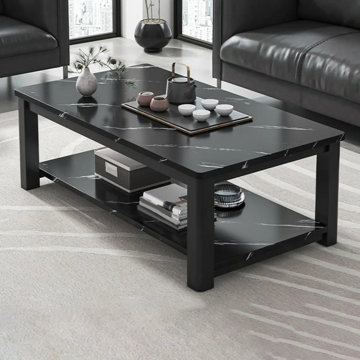 Rectangular Coffee Table with Black Metal Four Legs Image - 15
