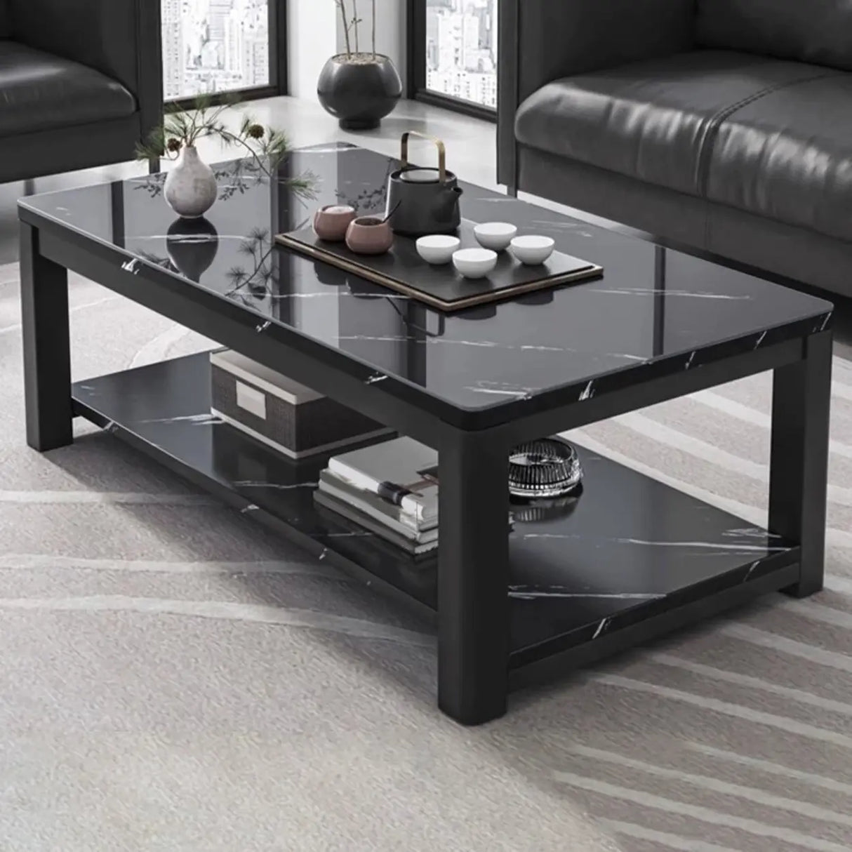 Rectangular Coffee Table with Black Metal Four Legs Image - 18