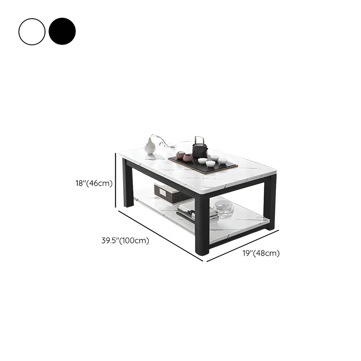 Rectangular Coffee Table with Black Metal Four Legs 