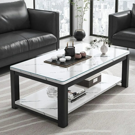 Rectangular Coffee Table with Black Metal Four Legs Image - 1