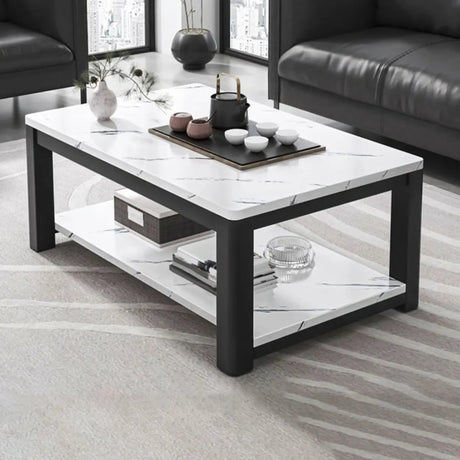 Rectangular Coffee Table with Black Metal Four Legs Image - 2