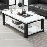 Rectangular Coffee Table with Black Metal Four Legs Image - 5