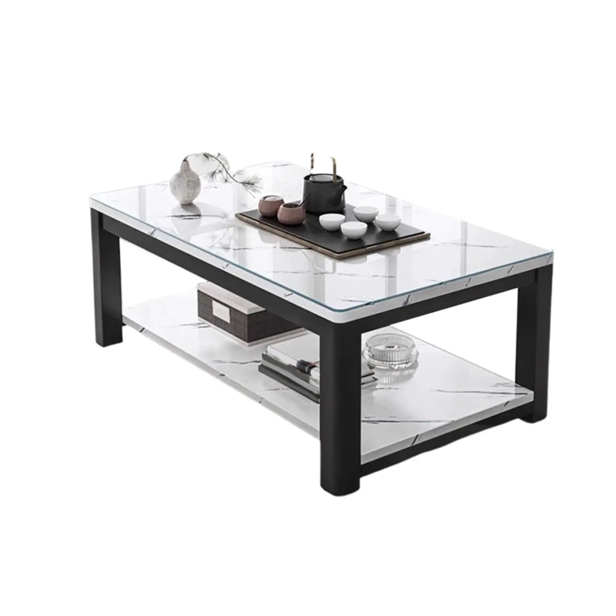 Rectangular Coffee Table with Black Metal Four Legs Image - 9