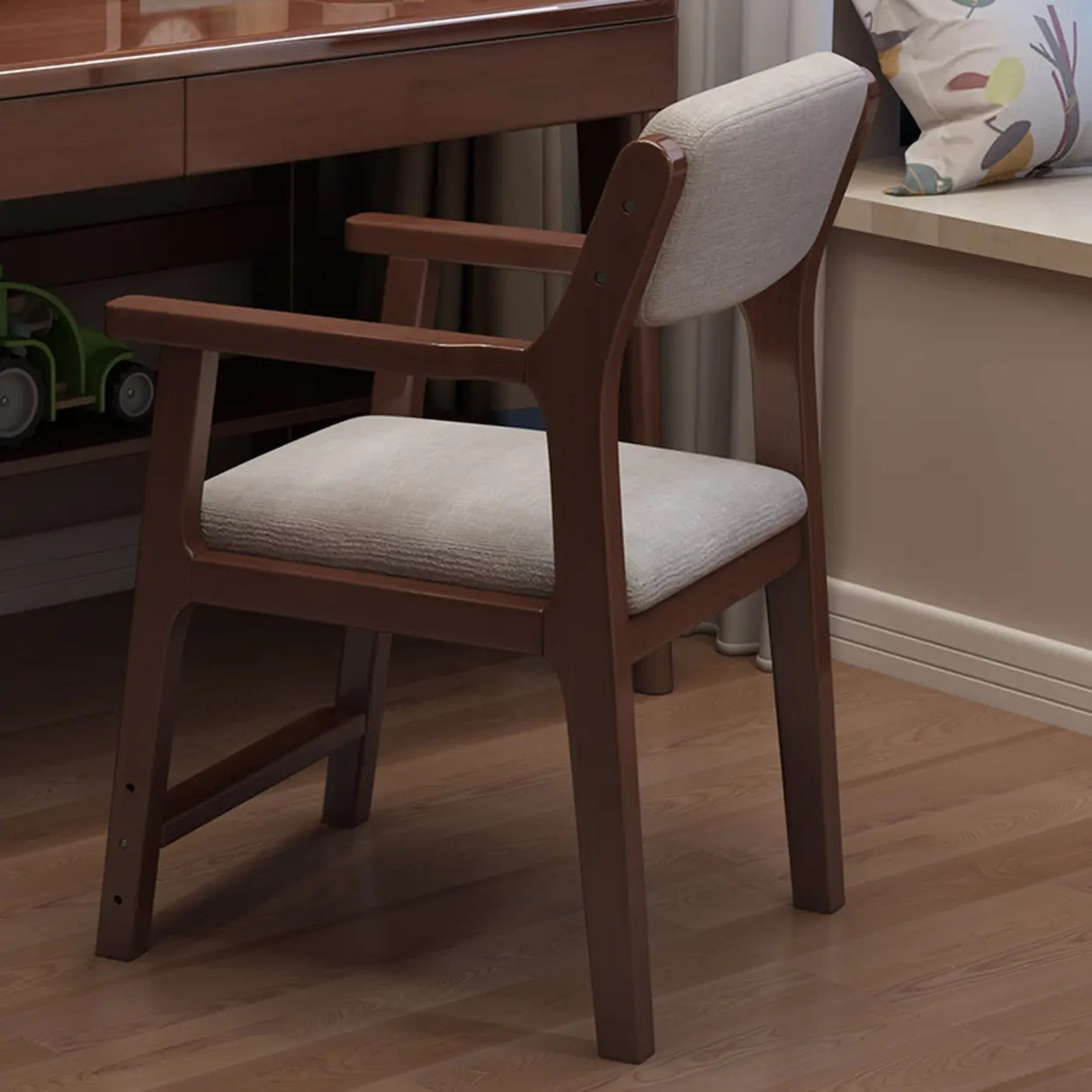 Rectangular Cotton Seat Wood Low Back Dining Chair Image - 14