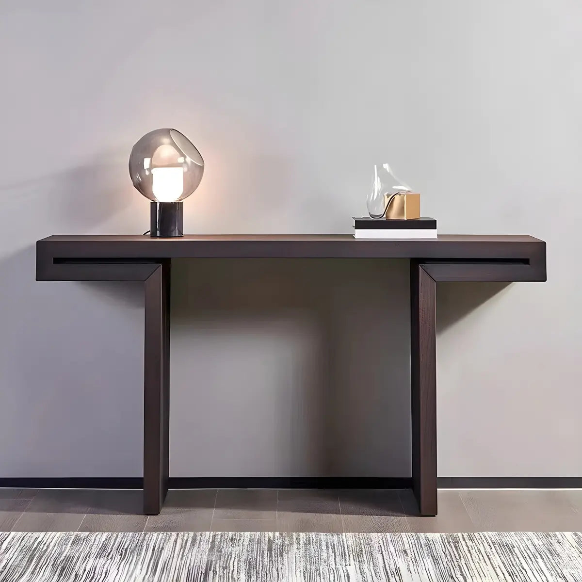 Rectangular Dark Wood Espresso Console Table with Sled Legs Image - 1