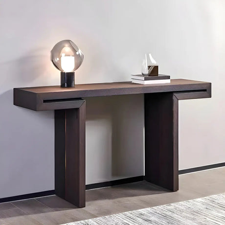 Rectangular Dark Wood Espresso Console Table with Sled Legs Image - 2