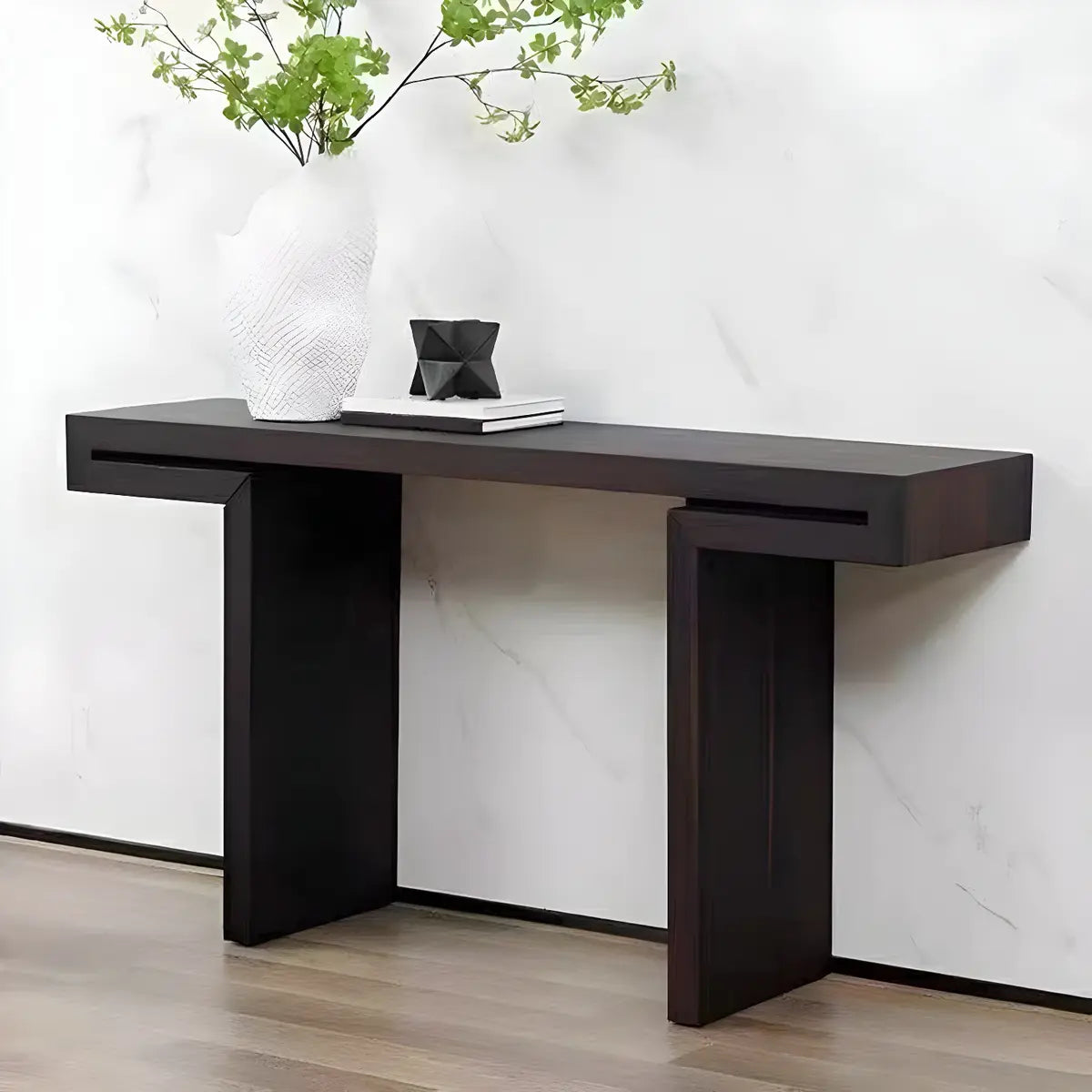 Rectangular Dark Wood Espresso Console Table with Sled Legs Image - 3
