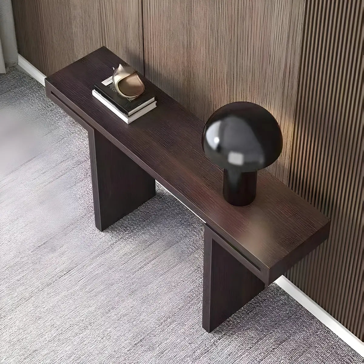 Rectangular Dark Wood Espresso Console Table with Sled Legs Image - 4